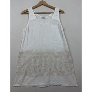 Monoreno Women's Embroidered Ivory Tunic Blouse Size L Semi-Sheer Zip Romantic